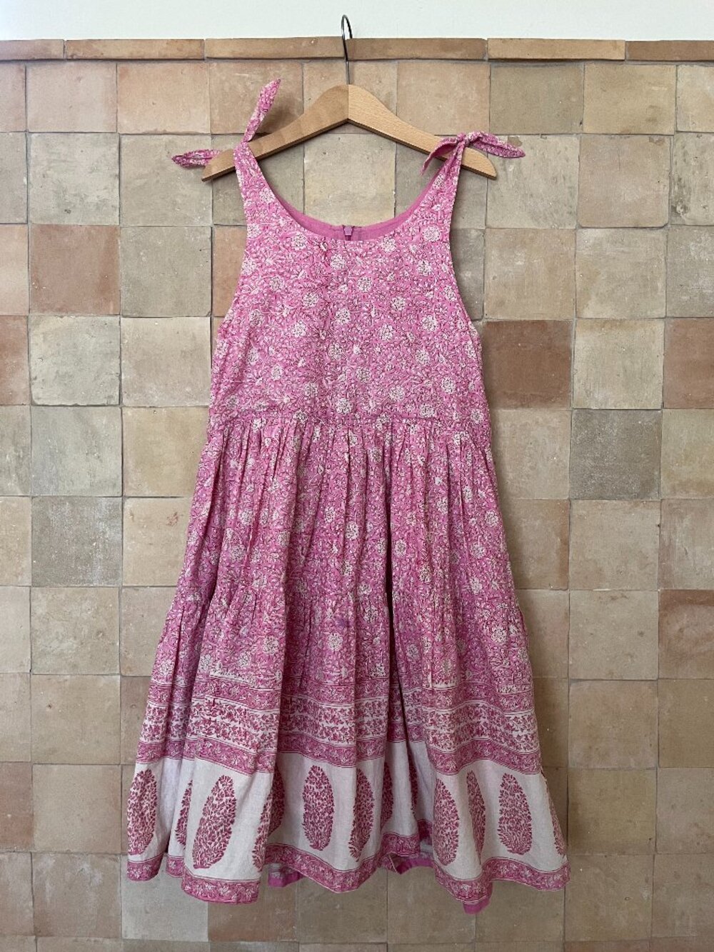 Pink Chicken Dress in "Pink Garden" Block-print